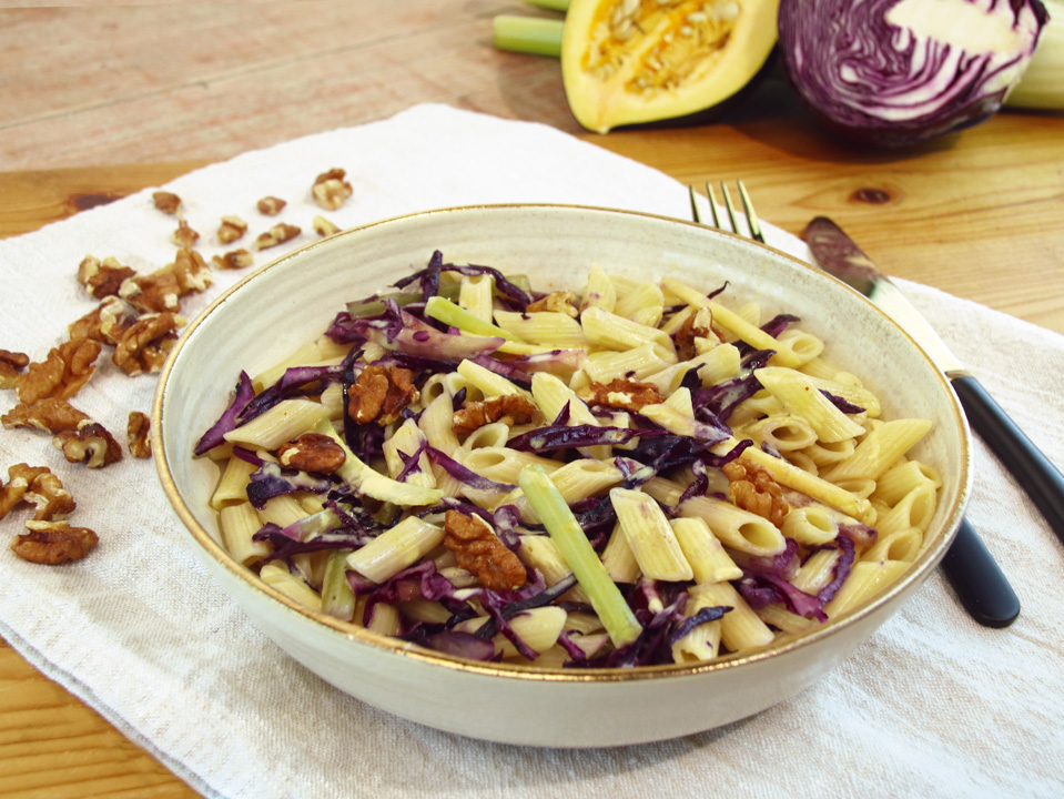 Das ALB-GOLD Rezept des Monats November - mit Kürbis und Penne.